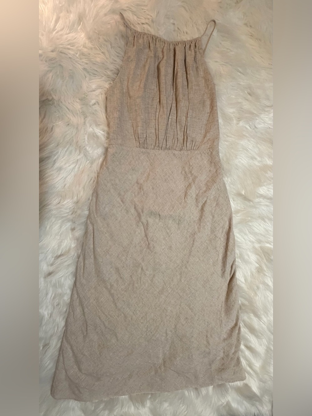 Banana Republic Linen Blend Beige Midi Dress Size 0 NWOT - Picture 2 of 15